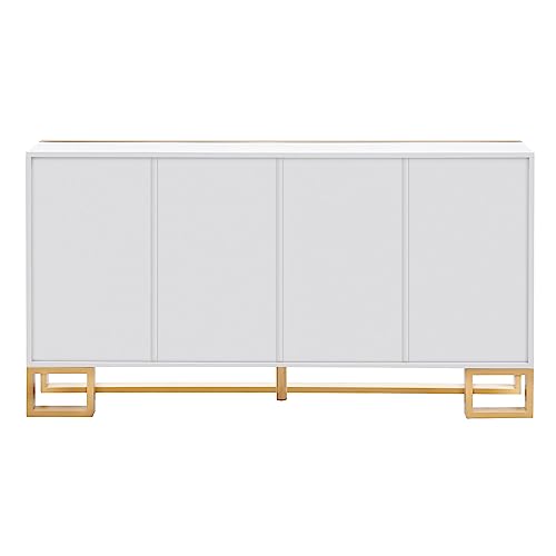 White and Gold Buffet Table with 3 Drawers 2 Doors B10814