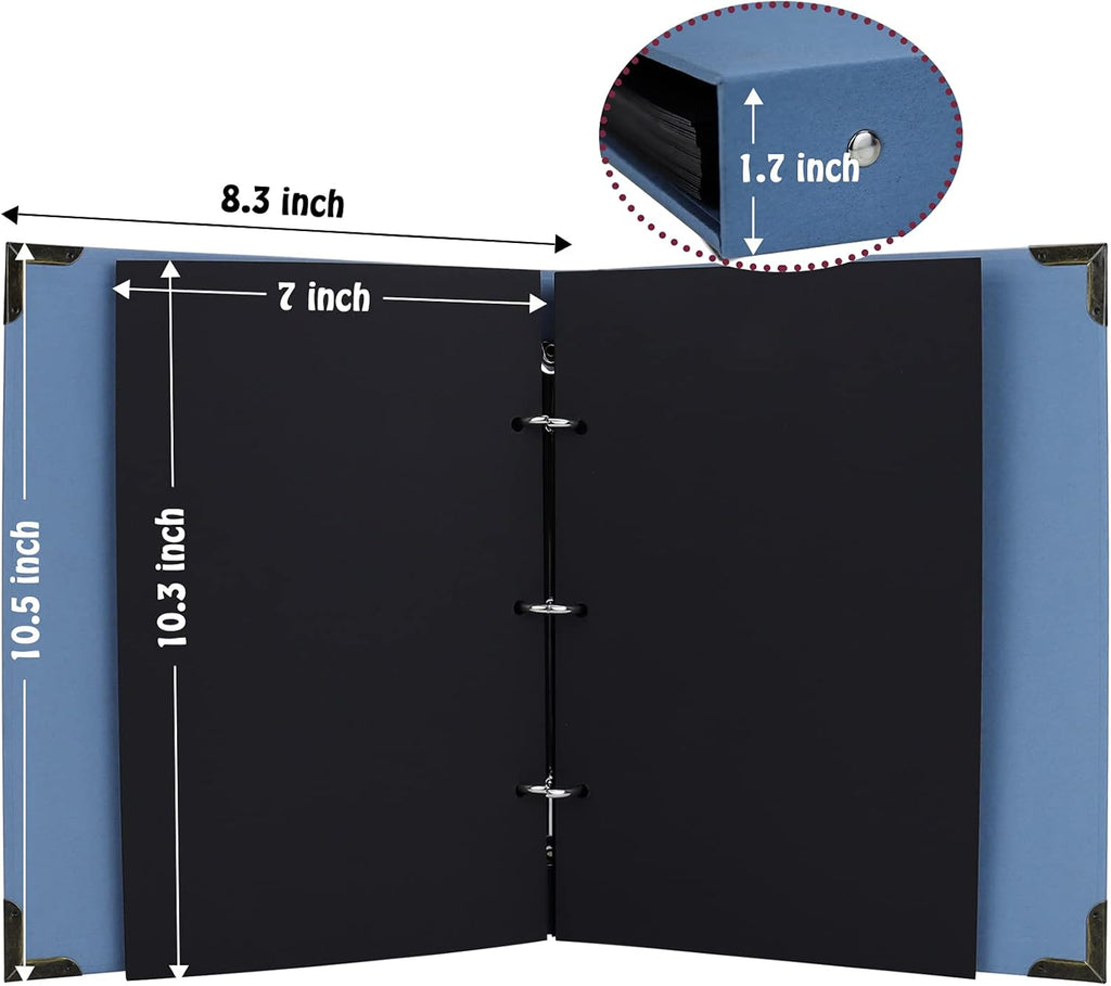 60 Pages Hardcover 8.5x11 Inches 3 Rings Removable Black Paper Scrapbook Photo Album Kit F333