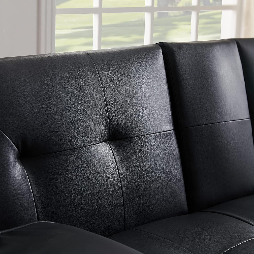 Black Faux Leather Loveseat Sofa Bed with Cup Holders H32808