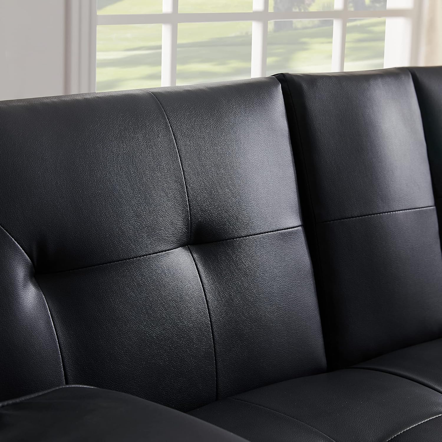 Black Faux Leather Loveseat Sofa Bed with Cup Holders H32808