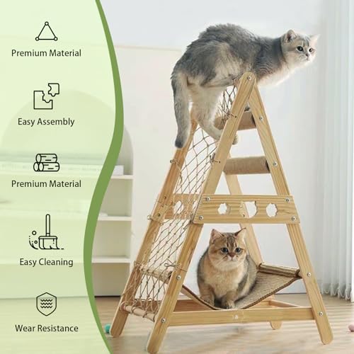 Cat Tower with Hammock Sisal Ball Solid Wood Cat Tree H6283