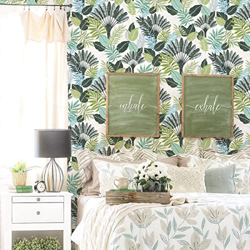 Tropical Peel and Stick Wallpaper 17.7inch x 118.1inch Green Floral Wallpaper L60669