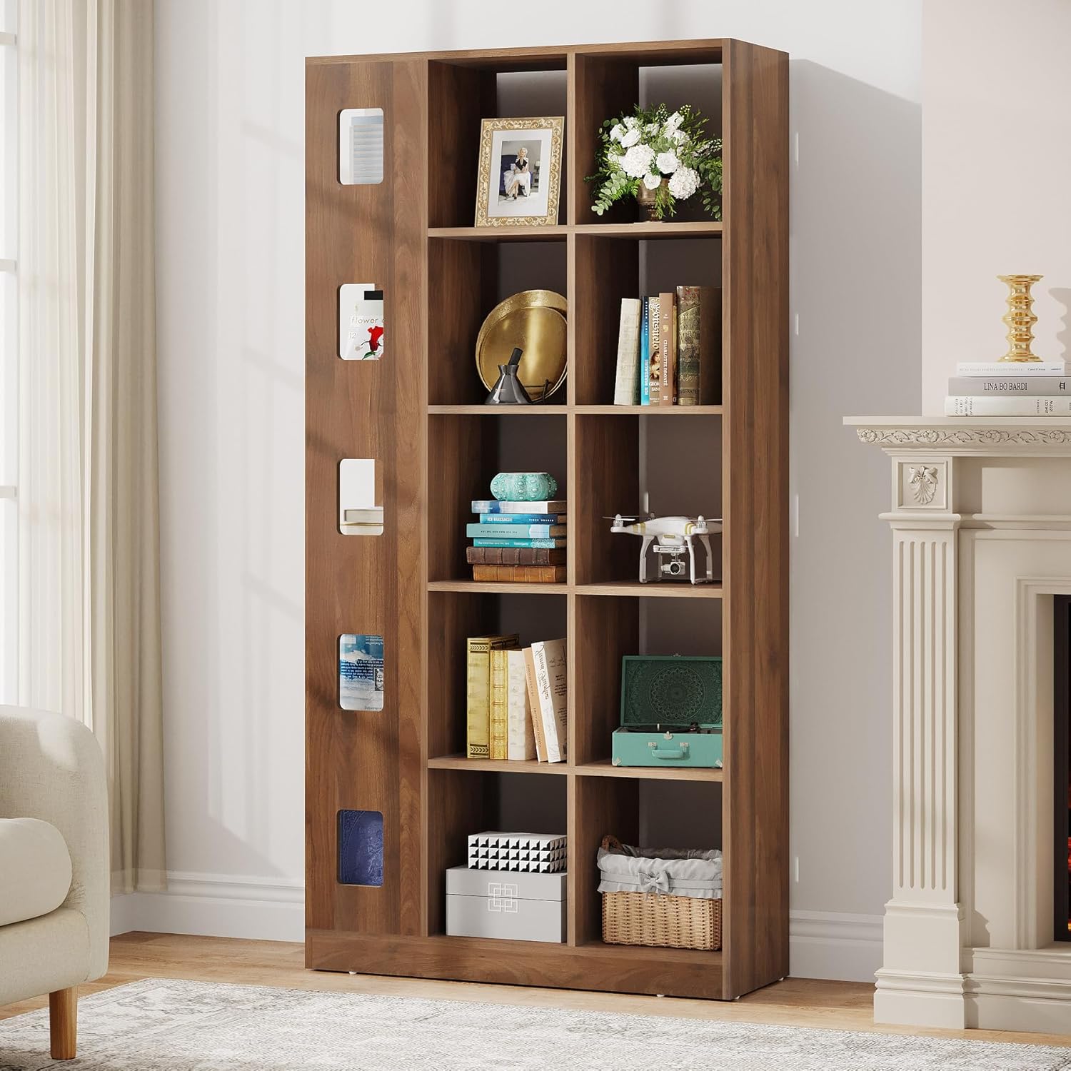 15 Cube 5 Tier Wooden Open Bookshelf (Brown) N385799