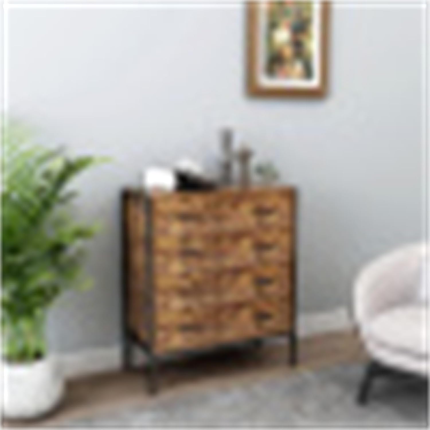 Rustic Brown 4 Drawer Wood Dresser with Steel Frame J7170