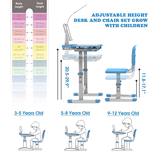 Green Height-Adjustable Kids Desk and Chair Set T4364