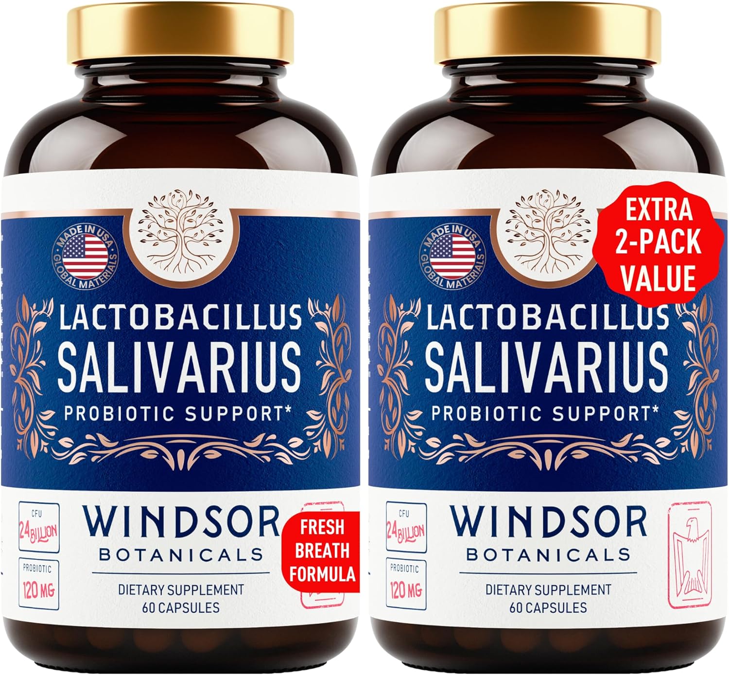 Lactobacillus Salivarius Probiotic Capsules, 24bn CFU, 2-Pack 120 Caps L236