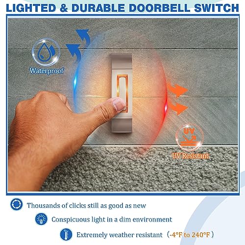 Wired Doorbell Chime Kit with 2 Lighted Metal Push Buttons, 16V 10VA 2 Sounds, Silver F34423