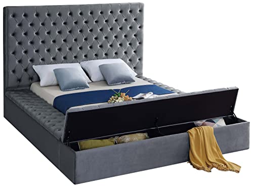 Black Velvet Upholstered Queen Bed with Storage I66091