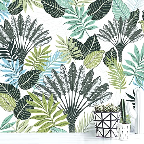 Tropical Peel and Stick Wallpaper 17.7inch x 118.1inch Green Floral Wallpaper L60669