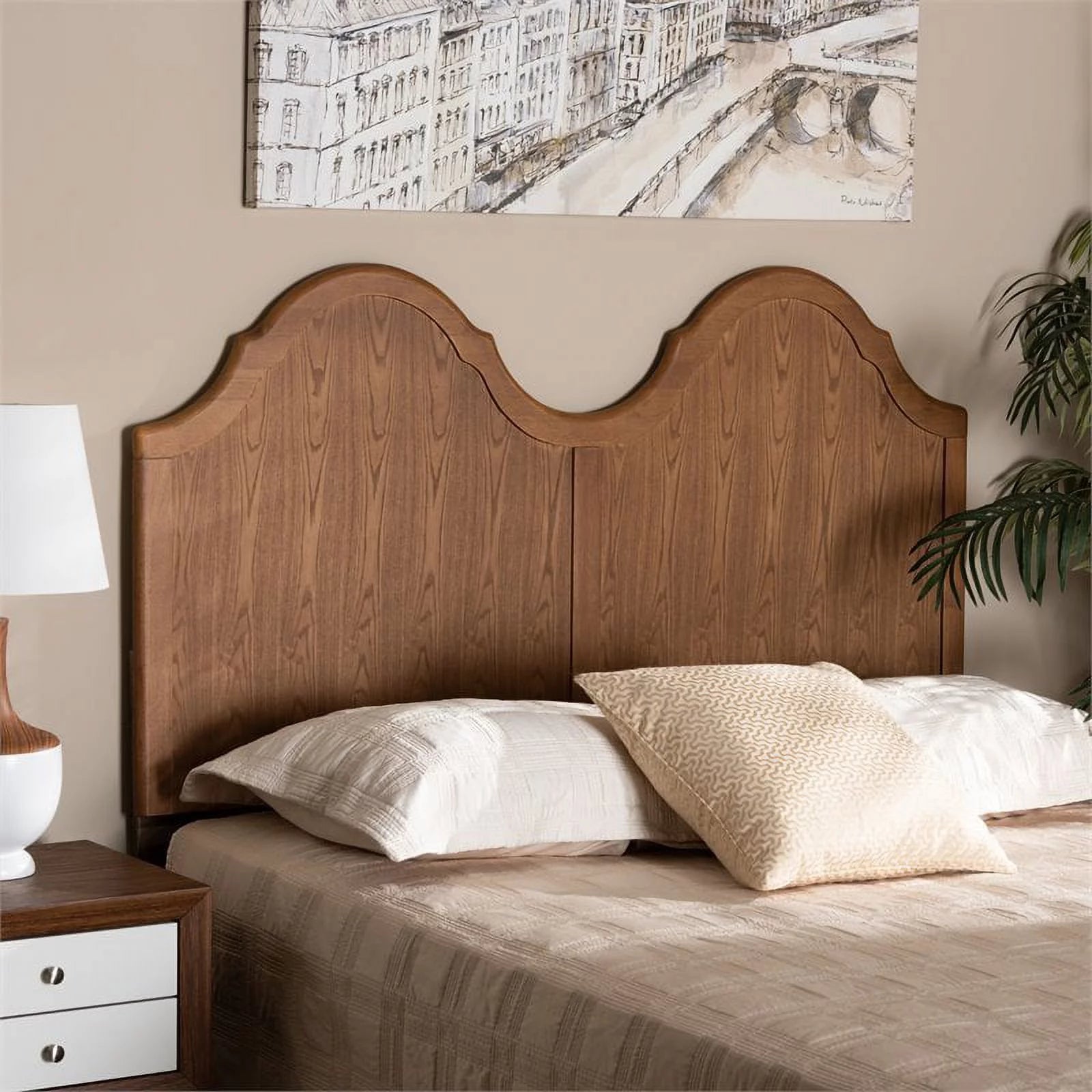 Wood Queen Size Arched Headboard in Ash Walnut O282