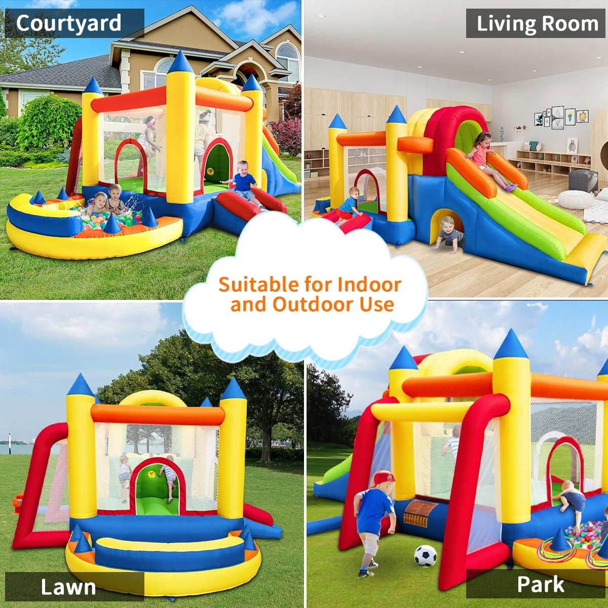 8 in 1 Large Inflatable Bounce Castle with Blower and Two Slides N121
