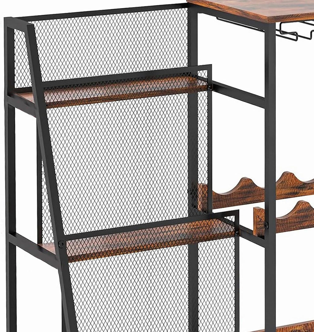 Rustic Brown 3-Tier Floor Liquor Cabinet H233049