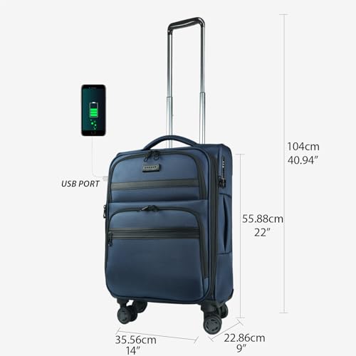 Black Softside Expandable Carry On Luggage with Spinner Wheels & TSA Lock, USB Port, 20-Inch I28952