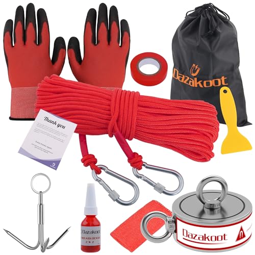 2600LBS Double Side Magnet Fishing Kit with Case, 100FT Rope, Non-Slip Glove, Threadlocker, Grappling Hook, Carrying Bag Q3000