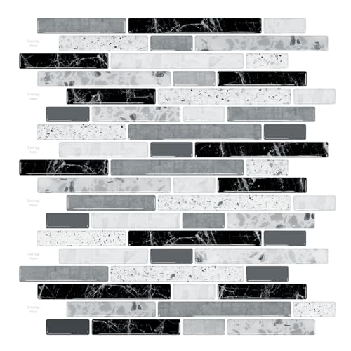 10-Sheet Self-Adhesive Vinyl Backsplash Tiles (Gray) S5219