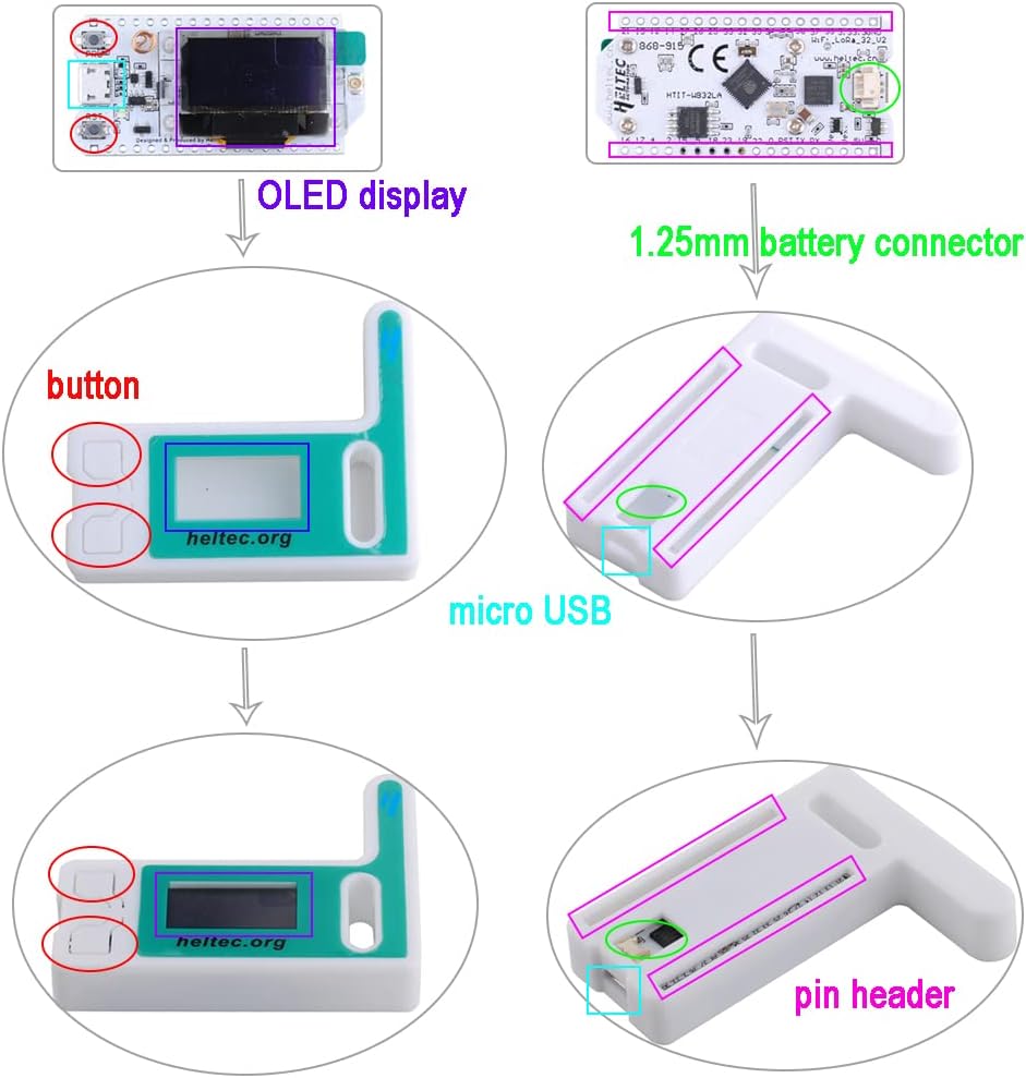 Pack of 2 ESP32 OLED LoRa 915MHz Module with Protective Case Cover and Antenna L2600