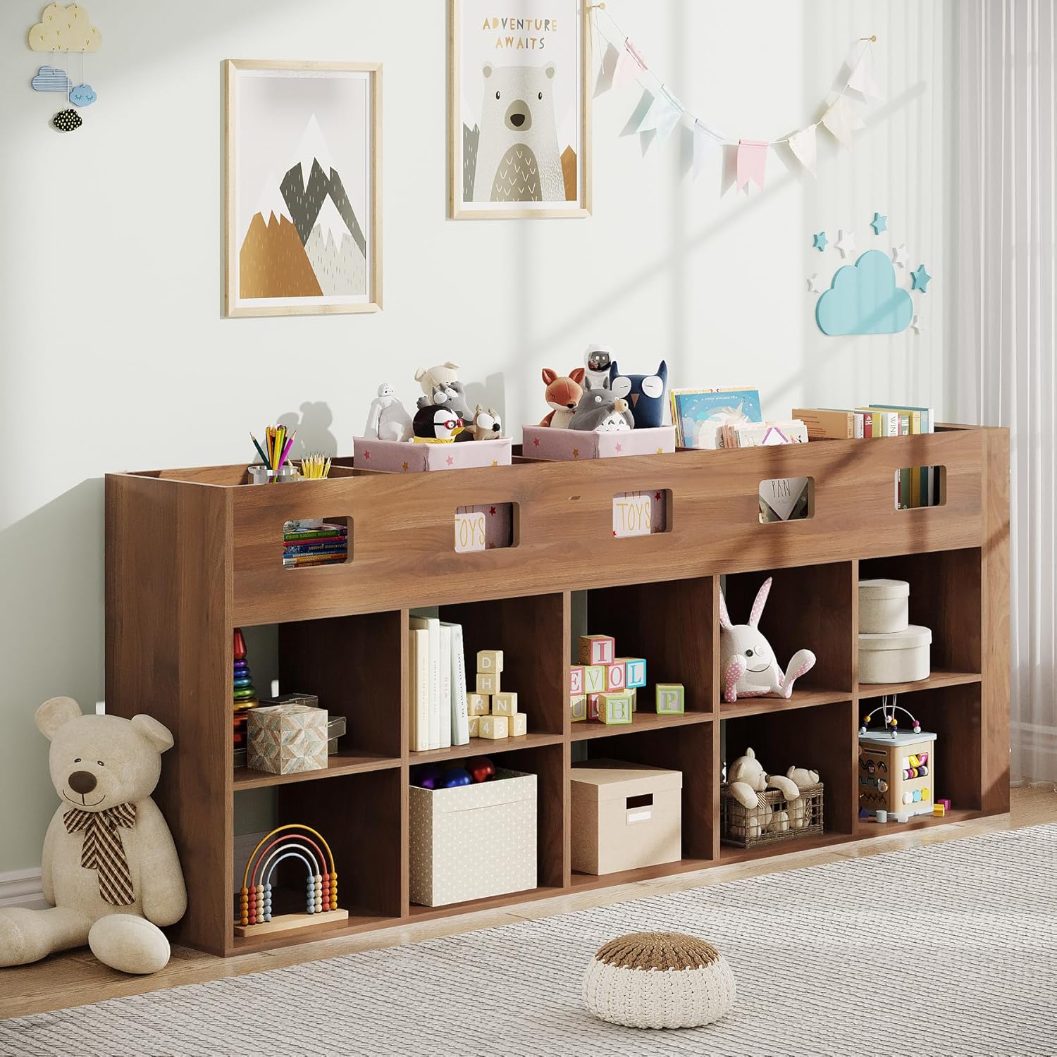 15 Cube 5 Tier Wooden Open Bookshelf (Brown) N385799