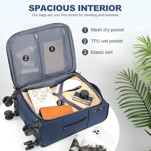 Black Softside Expandable Carry On Luggage with Spinner Wheels & TSA Lock, USB Port, 20-Inch I28952