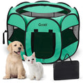 Green Collapsible Dog Playpen with Bottom Roof Cover W13786