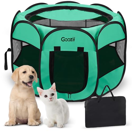 Green Collapsible Dog Playpen with Bottom Roof Cover W13786