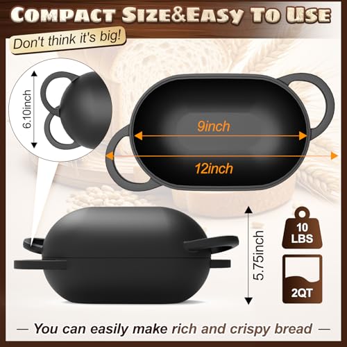 Enameled Cast Iron Oval Bread Oven with Non-Stick Silicone Liner, 2QT, Black L829412
