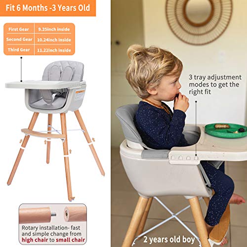 Gray Convertible Wooden High Chair with Adjustable Legs & Dishwasher Safe Tray W199068