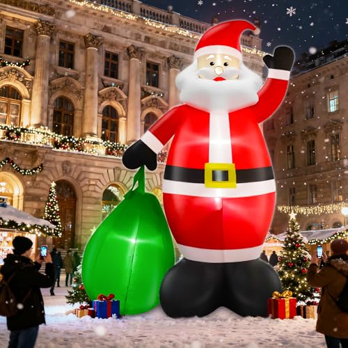 14 Ft by 8.5 Ft Giant Christmas Inflatable Santa Claus with Gift Bag Outdoor Decorations Y89739