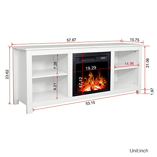White 4 Cubby Electric Fireplace TV Stand Y7847