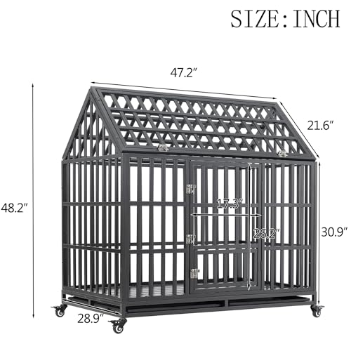 Heavy Duty Metal Dog Crate with Removable Trays, 47 Inch M9956