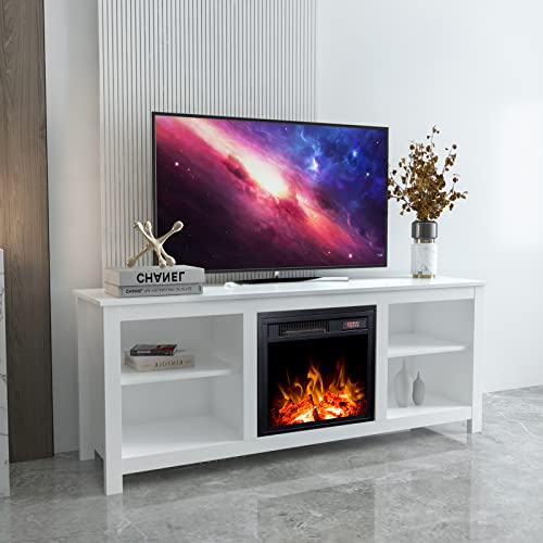 White 4 Cubby Electric Fireplace TV Stand Y7847