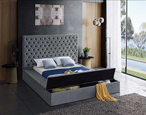 Black Velvet Upholstered Queen Bed with Storage I66091