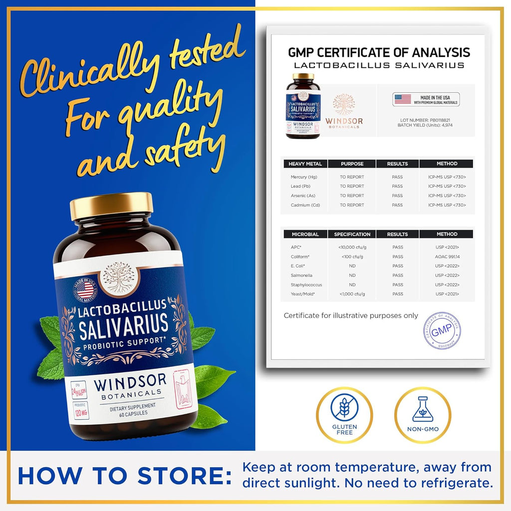 Lactobacillus Salivarius Probiotic Capsules, 24bn CFU, 2-Pack 120 Caps L236