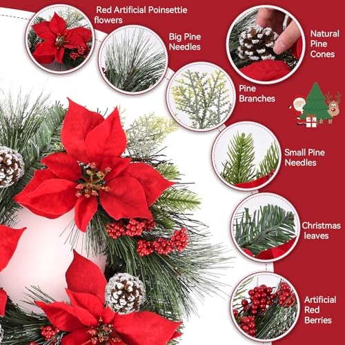 24 Inch Green Christmas Wreath with Red Bow X782