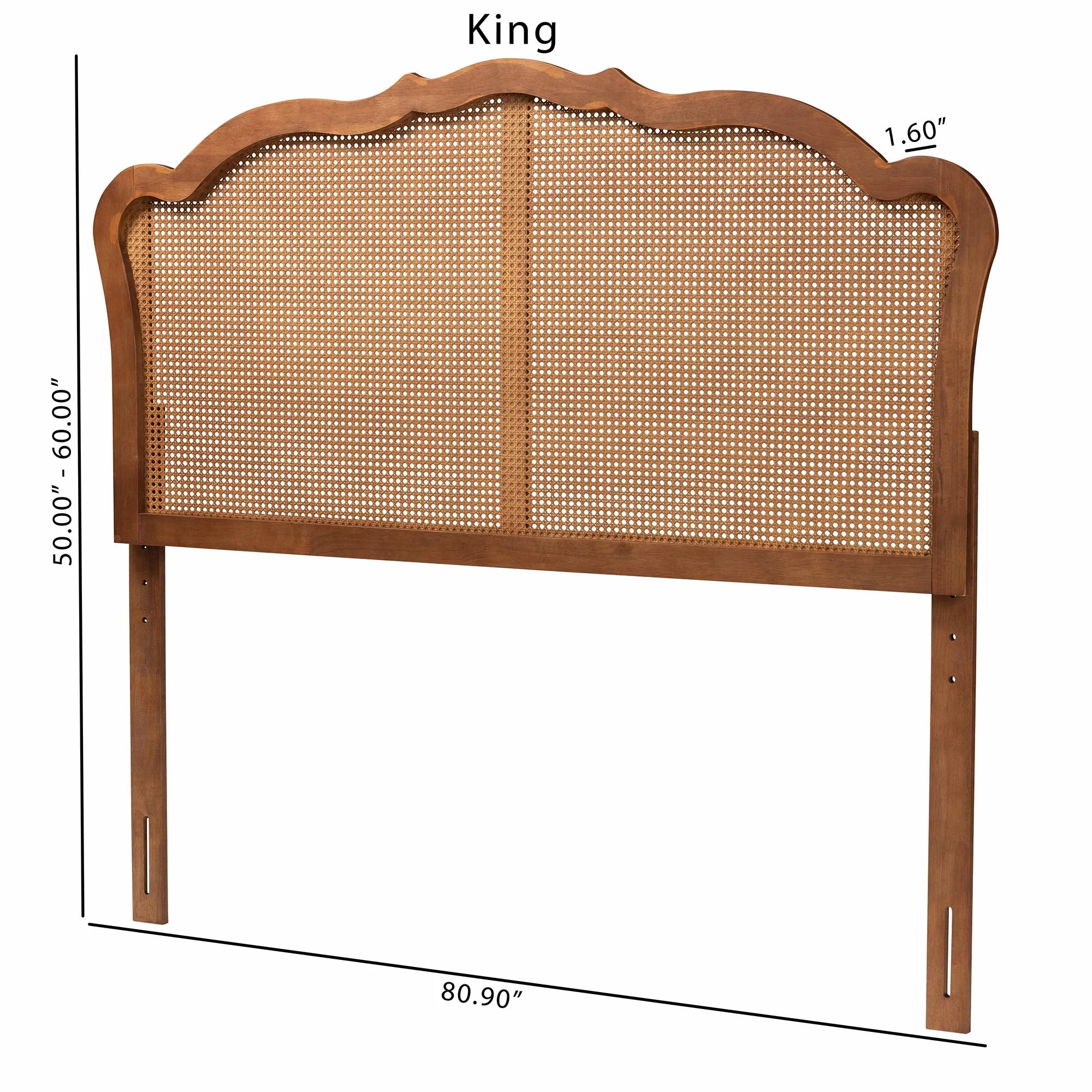 Ash Walnut Finished Wood Queen Size Headboard with Rattan A26517