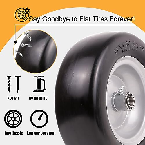 11x4.00-5 Flat Free Solid Smooth Tires and Wheel with Precision Bearings (2 Pack) P99889