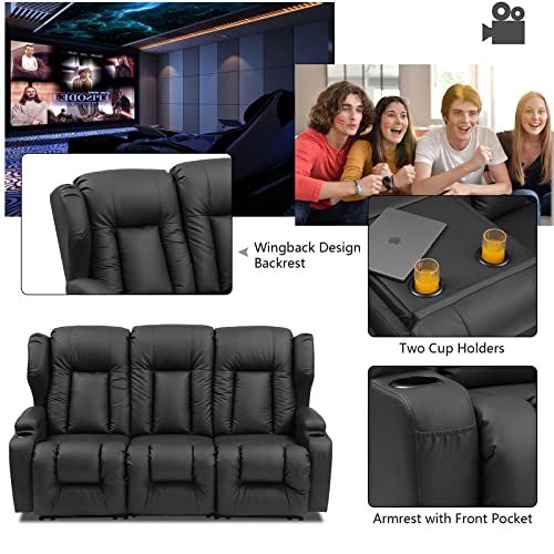 Beige Faux Leather Manual Reclining Loveseat with Console C881425