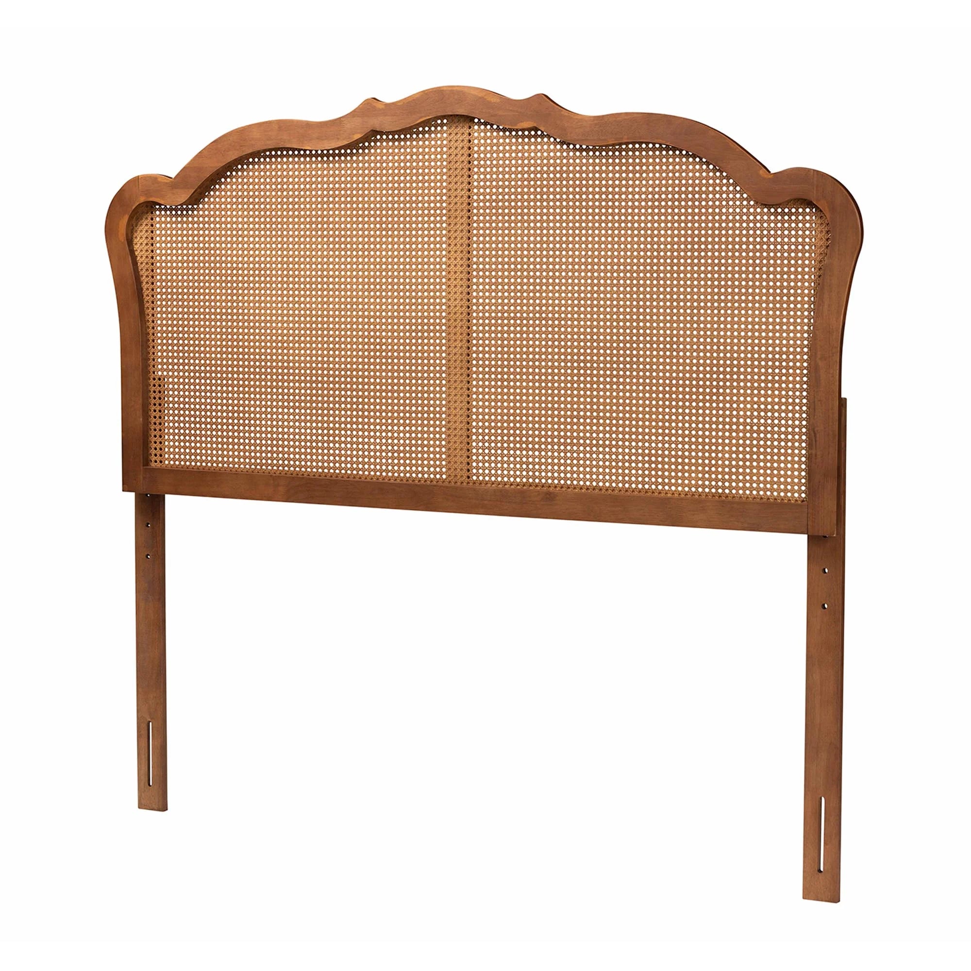 Ash Walnut Finished Wood Queen Size Headboard with Rattan A26517
