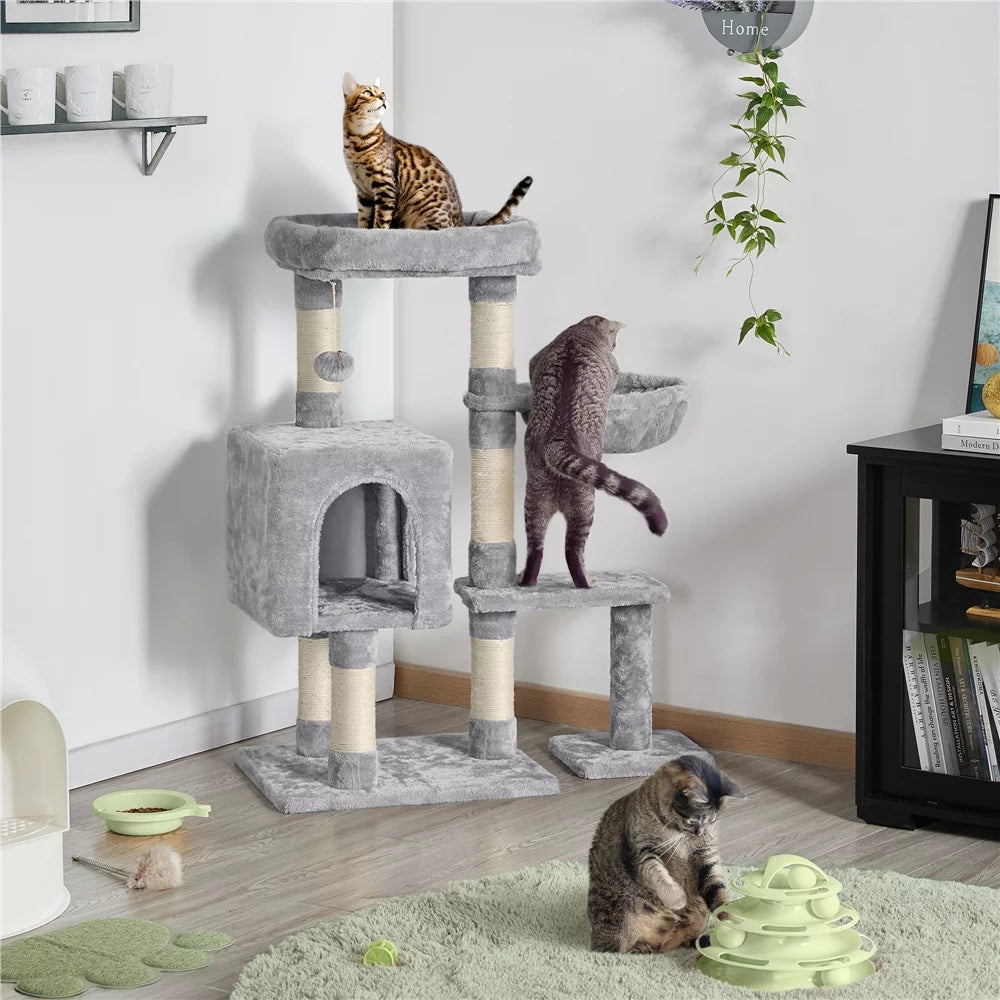 38" Light Gray Cat Tree with Condo Perch Basket Scratchers Y94076