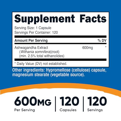Ashwagandha Herbal Supplement 600mg, 120 Capsules K599