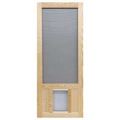 32 in. x 80 in. Reversible Wood Screen Door with Pet Flap F4251