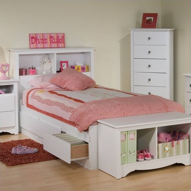 White Twin Platform Storage Bed V941586
