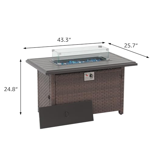 43 Inch Wicker Propane Fire Pit Table with Aluminum Tabletop, Taupe Rattan O7562