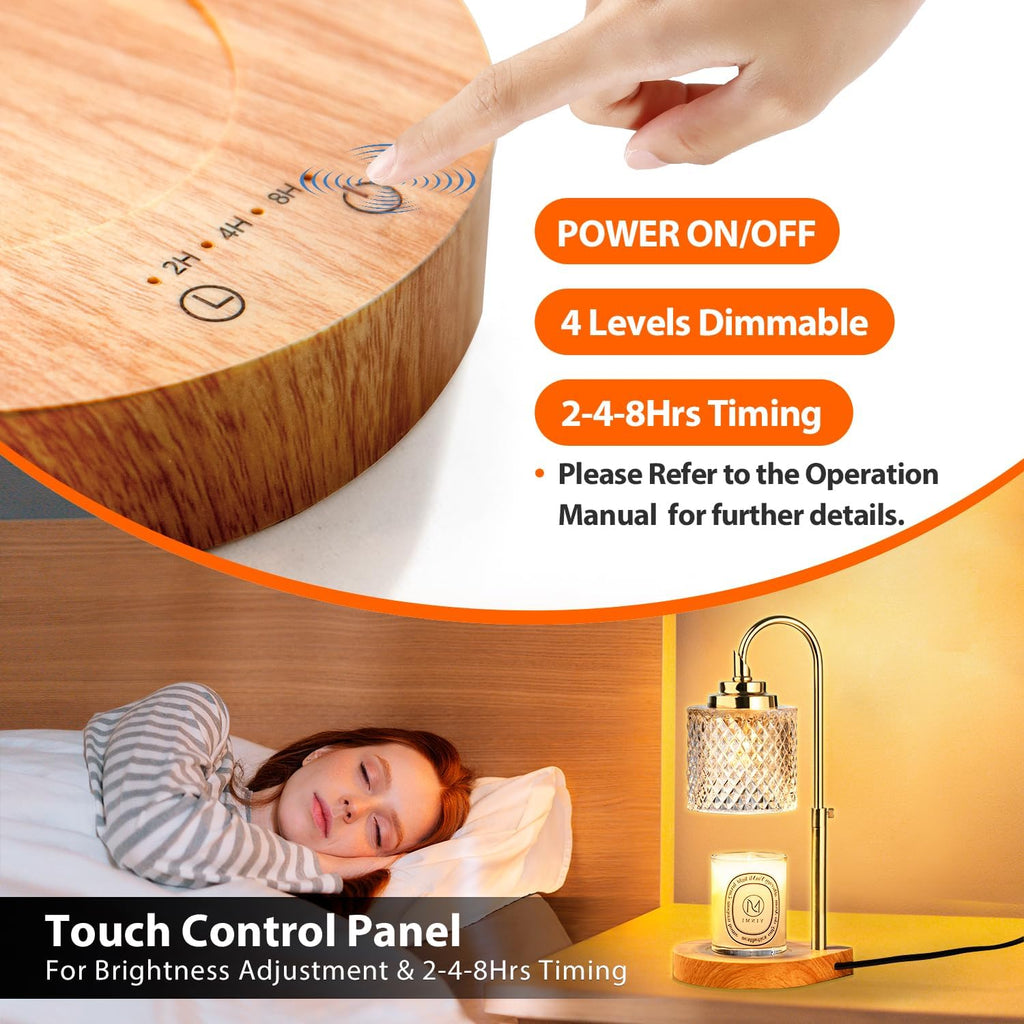 Candle Warmer Lamp with Remote Control, 2-4-8H Timing, 4-Level Dimming, Height Adjustable, 2 Bulbs E28858