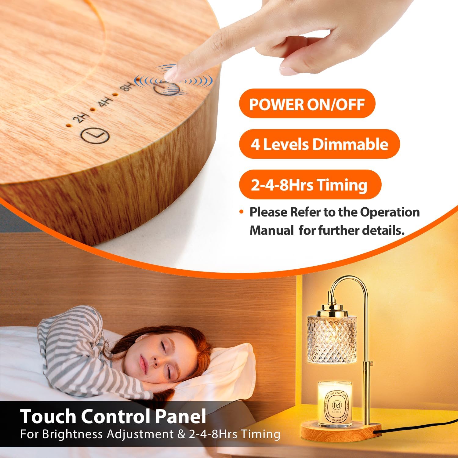 Candle Warmer Lamp with Remote Control, 2-4-8H Timing, 4-Level Dimming, Height Adjustable, 2 Bulbs E28858
