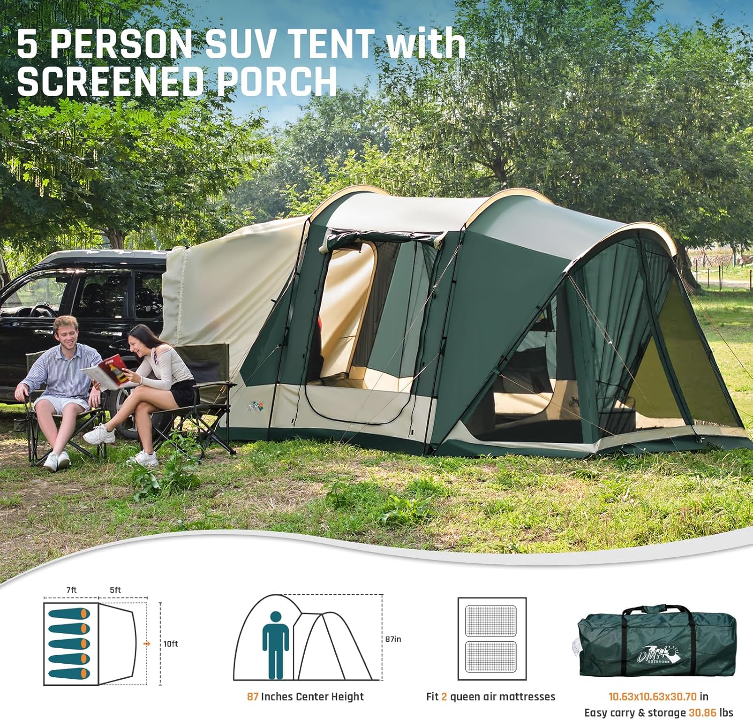 12'x10'x87in(H) SUV Tent with Screen Porch U6507