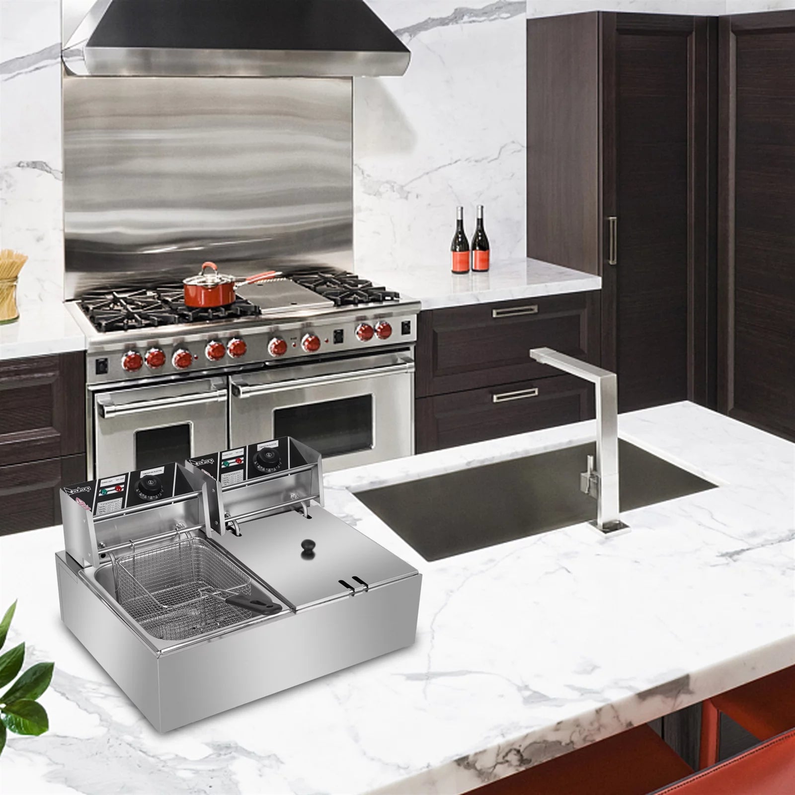12L 5000W Electric Countertop Deep Fryer Dual Tank Stainless Steel F53276