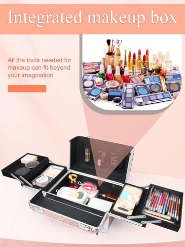 Black Portable Makeup Train Case with Lock and Shoulder Strap W223014