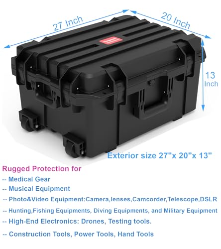 27 Inch Waterproof Hard Case with Wheels Customizable Foam W953