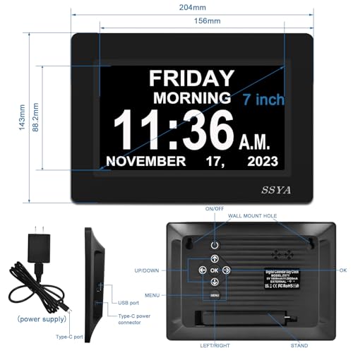 7 Inch Calendar Clock with Auto Dimmable Display O49050