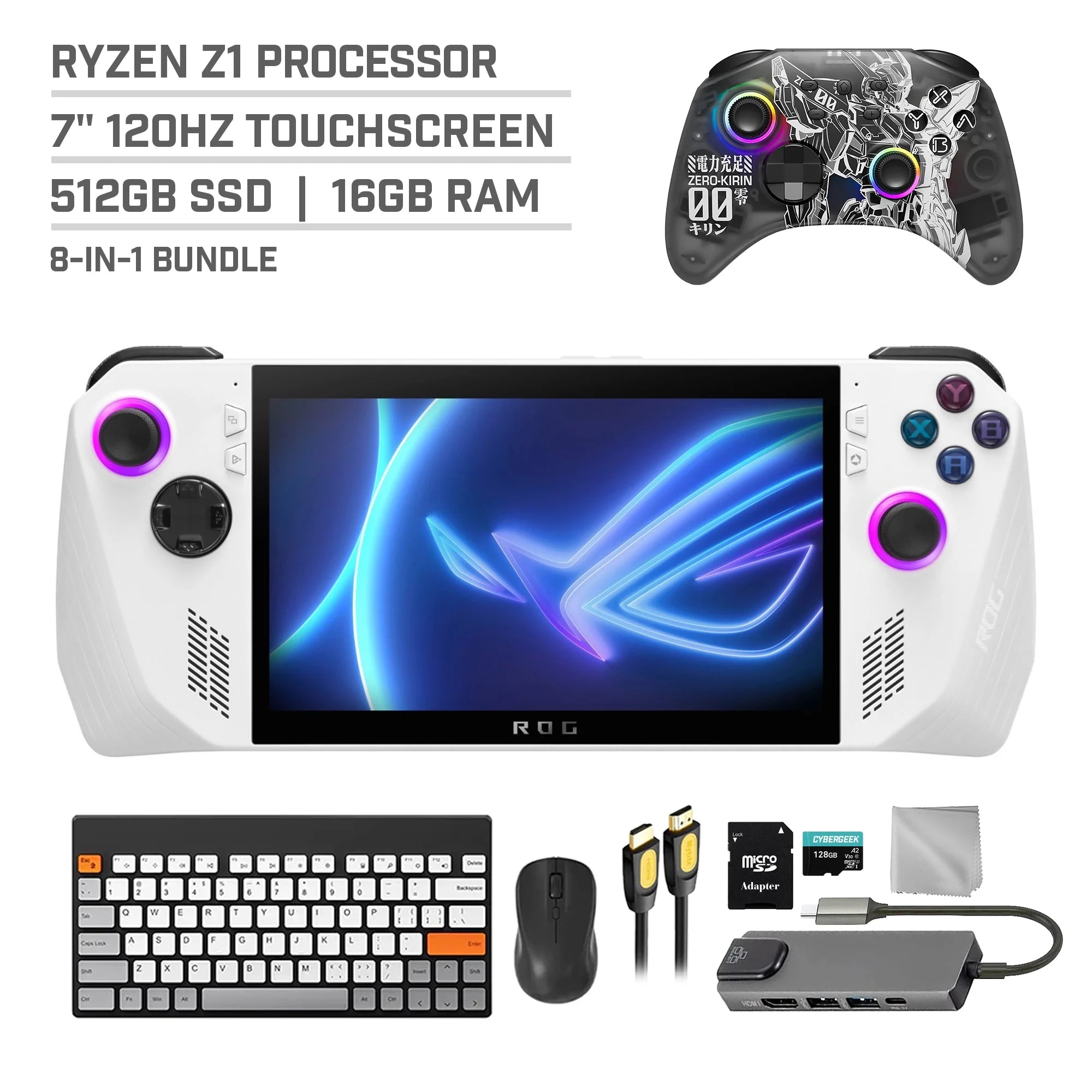 512GB Gaming Handheld 7-inch Touchscreen 120Hz FHD 1080p AMD Ryzen Z1 Processor Bundle U8830